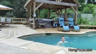 Security guard having fun with trespasser by the pool - boyfriendtv.com