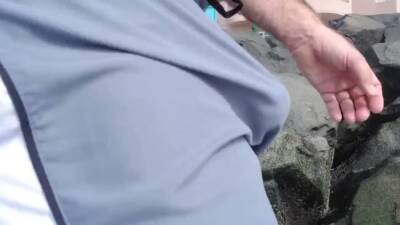 Jerking off on public beach-Big Cum Shot-Hairy Bear - boyfriendtv.com