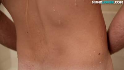Bearded jock masturbates in close up action after shower - boyfriendtv.com